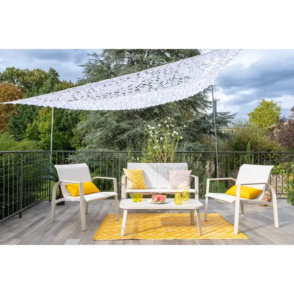 Salon de jardin - Komodo - aluminium et textilène - blanc - 4 places - sofa, 2 fauteuils et table basse - Jardiline