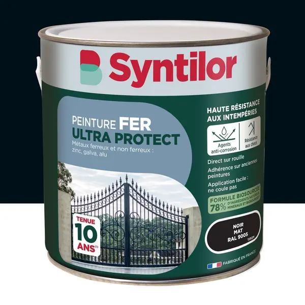 Peinture exterieure fer, aluminium Ultra protect SYNTILOR noir mat 2l - SYNTILOR
