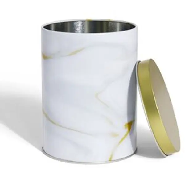Boîte à biscuits ronde métal blanc doré Ø10,5H14cm