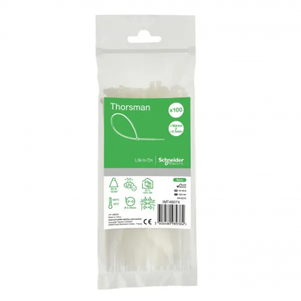 Lot de 100 colliers Rilsan blanc 160x2,5mm - Ultra résistant Polyamide 6.6 - Schneider