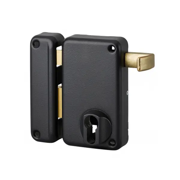 Boitier de serrure verticale en applique double entrée à tirage pour porte d'entrée, gauche, axe 45mm, 75x130mm, noir - THIRARD