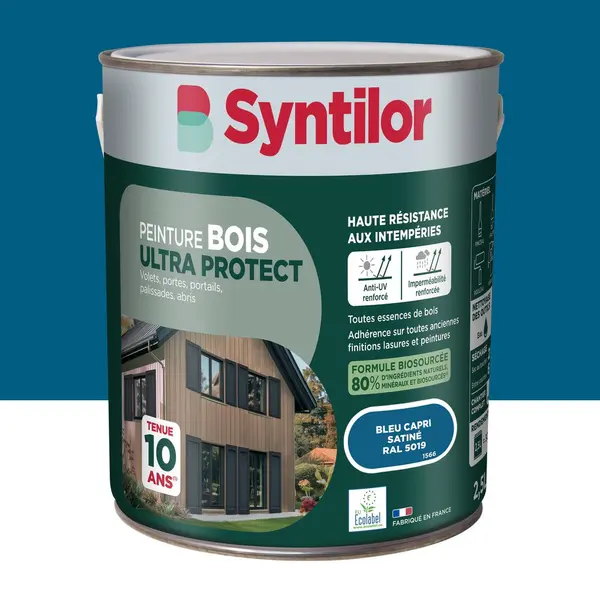 Peinture exterieure bois Ultra protect SYNTILOR bleu capri satine 2.5l - SYNTILOR