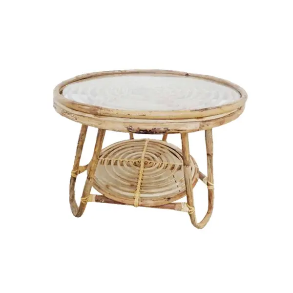 Table basse de jardin - Rinca - rotin naturel tressé - plateau verre - ronde - Ø64 x H.50 cm - Jardiline