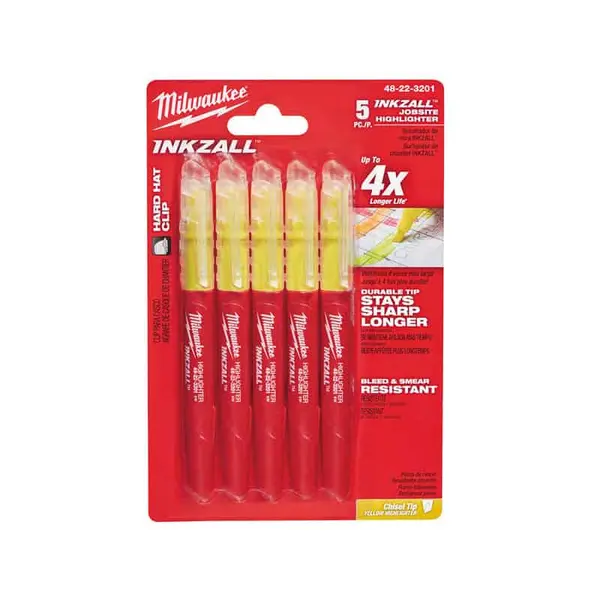 MILWAUKEE Pack de 5 surligneurs Inkzall jaune - 48223201