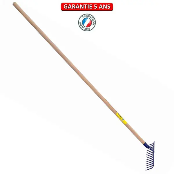 Râteau forgé 14 dents courbes manche bois 1,50 m, outil trempé haute résistance, jardin - PERRIN