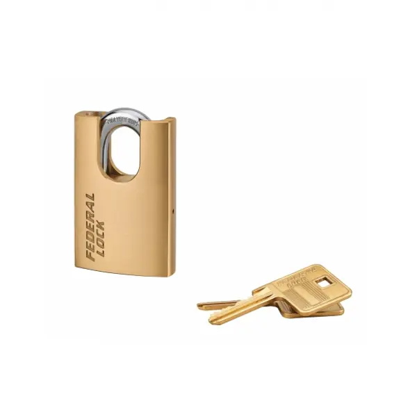 Cadenas à clé Fédéral Lock 520-P, laiton, chantier, anse protégée acier, 50mm, 2 clés - THIRARD