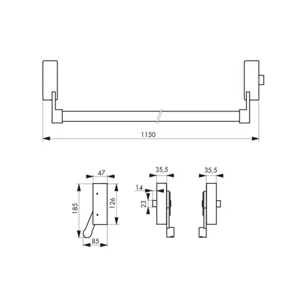 Serrure anti-panique D-Cross pour porte d'entrée, 1150mm, 1 pts latéral, réversible, gris - THIRARD