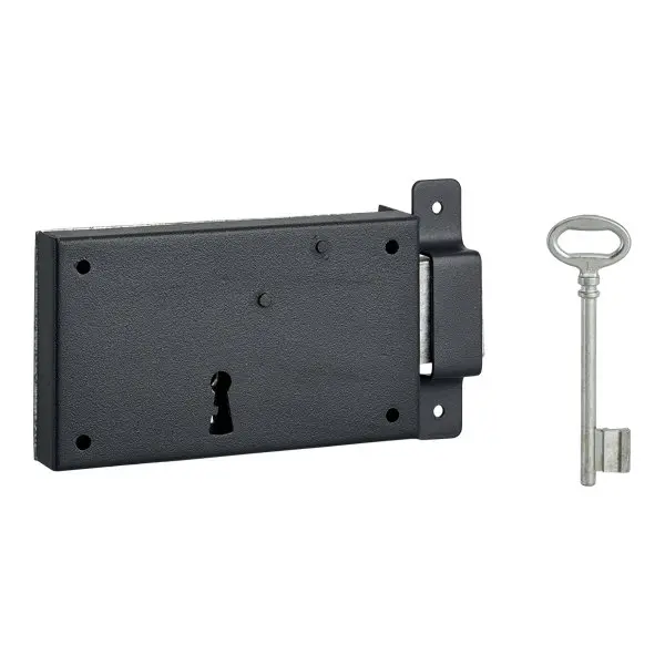Serrure applique horizontale 140X80 droite noire, 1 clé