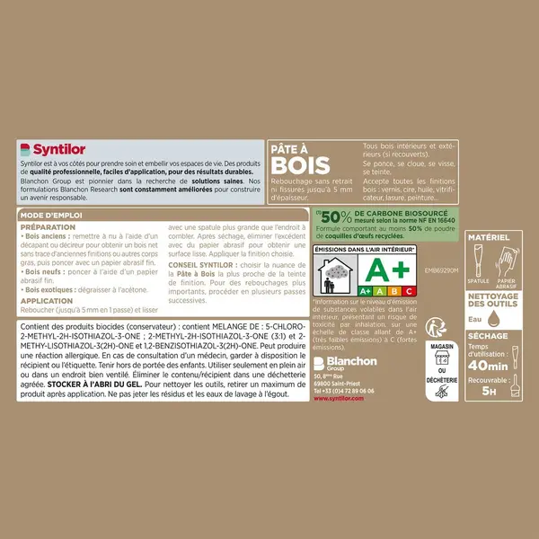 Pâte à bois Biosourcé SYNTILOR chêne moyen 50 g - SYNTILOR