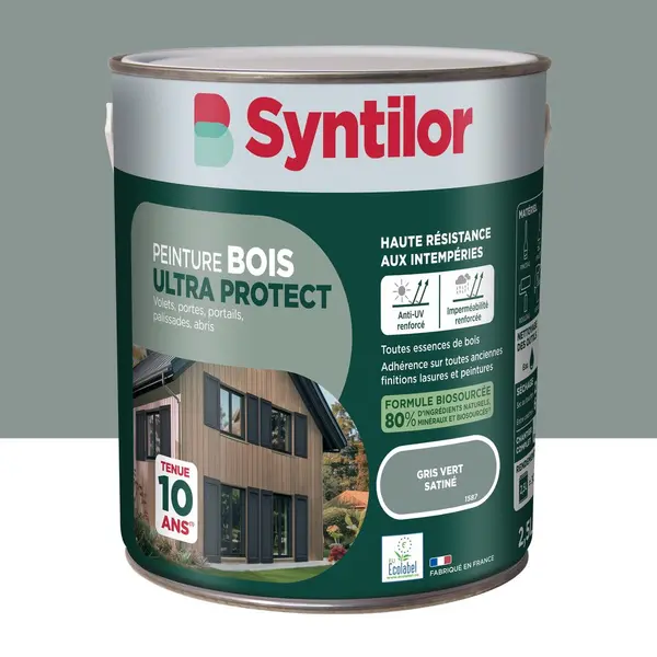Peinture exterieure bois Ultra protect SYNTILOR gris vert satine 2.5l - SYNTILOR