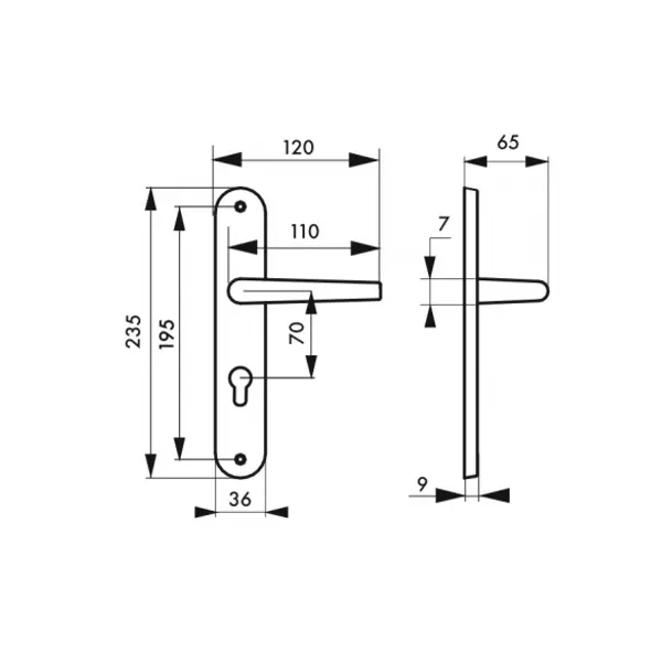 Ensemble de poignées pour porte d'entrée Hebe trou de cylindre, carré 7mm, entr'axes 195mm, laqué blanc - THIRARD