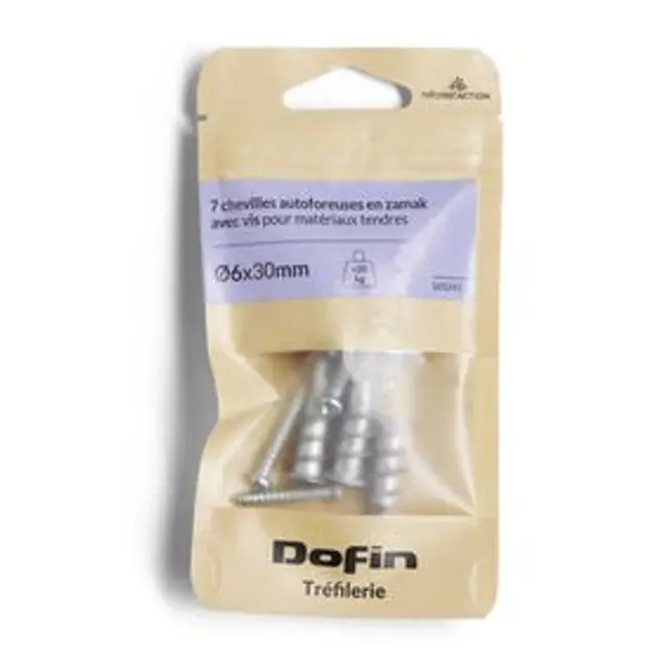 Lot de 7 chevilles autoforeuses avec vis Ø6x30mm charge 20kg
