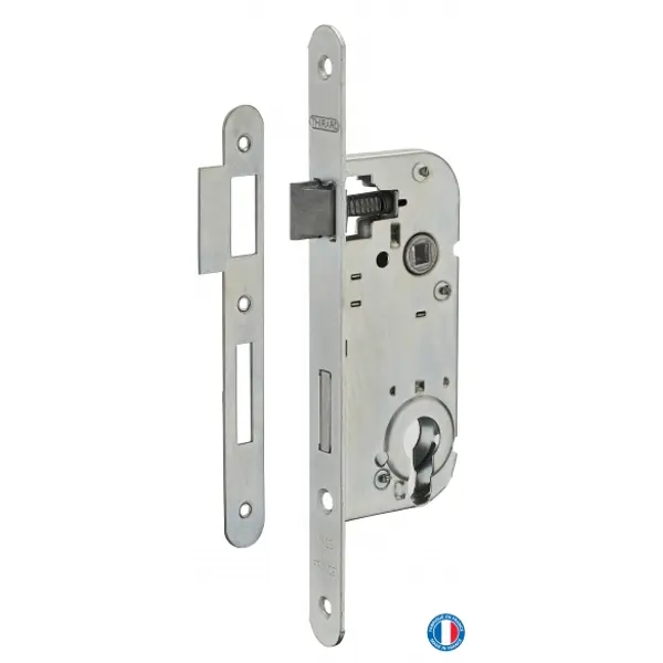Boitier de serrure encastrable à cylindre pour porte d'entrée, axe 40mm, bouts ronds, zingué - THIRARD