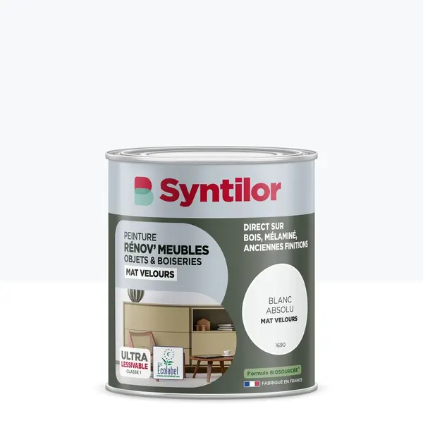 Peinture de rénovation meuble et objet SYNTILOR blanc velours 0,25L - SYNTILOR