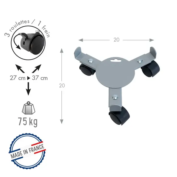 Roule plante extensible gris alu - 27-37 cm - Acier époxy - Louis Moulin