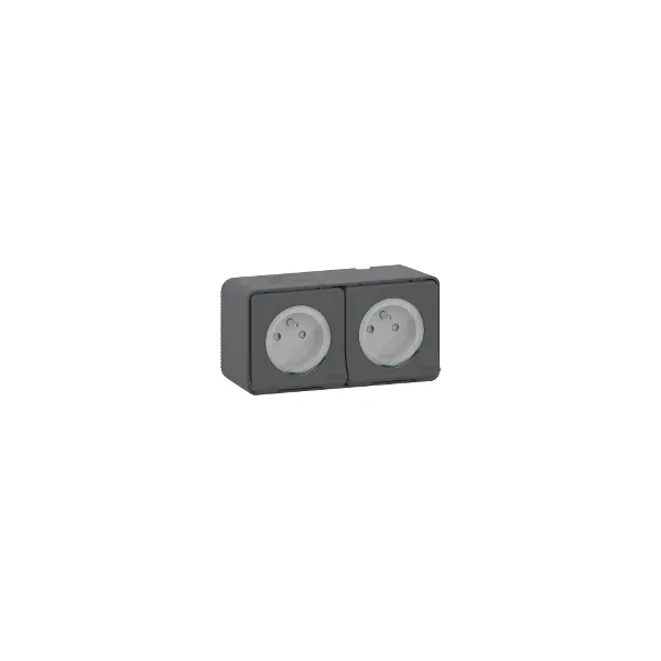 Mureva Styl - Double prise 2P+T précâblée horiz - saillie - IP55 - IK08 - gris - MUR36028