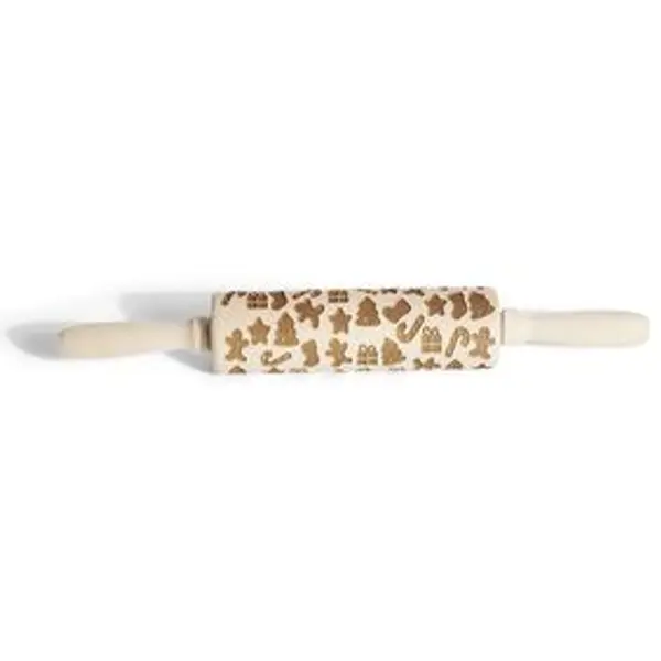 Rouleau à pâtisserie en bois gravé décor Noël Ø5x35cm