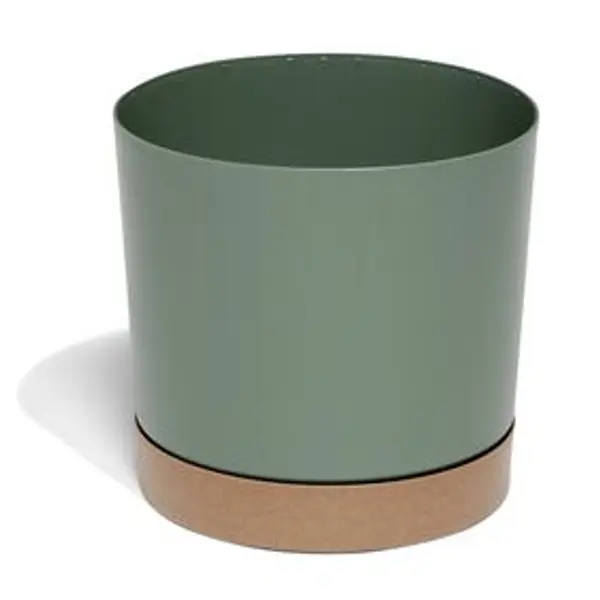 Pot de jardin Tubo plastique vert avec soucoupe marron Ø39cm