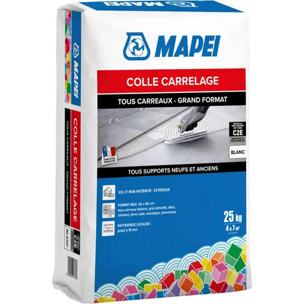 Mortier-colle carrelage grand format blanc intérieur et extérieur sol et mur 25 kg