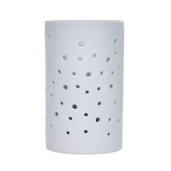 Bougeoir LED en céramique ajouré blanc Ø7,8xH10,5cm