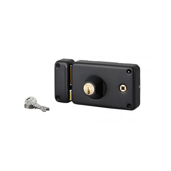 Serrure horizontale en applique double entrée à fouillot pour porte d'entrée, gauche, axe 55mm, 140x88mm, noir, 3 clés - THIRARD