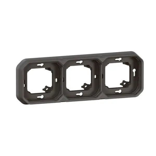 Support plaque encastré 3 postes montage horizontal/vertical Plexo anthracite - 069608L