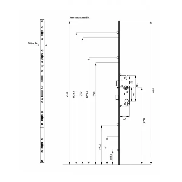 Boit. de serr. enc. Secury à cylindre pour porte d'entrée, axe 50mm, 5pts, car. 7, H. 2150mm, 6-31998-17-0-1 - FERCO by THIRARD