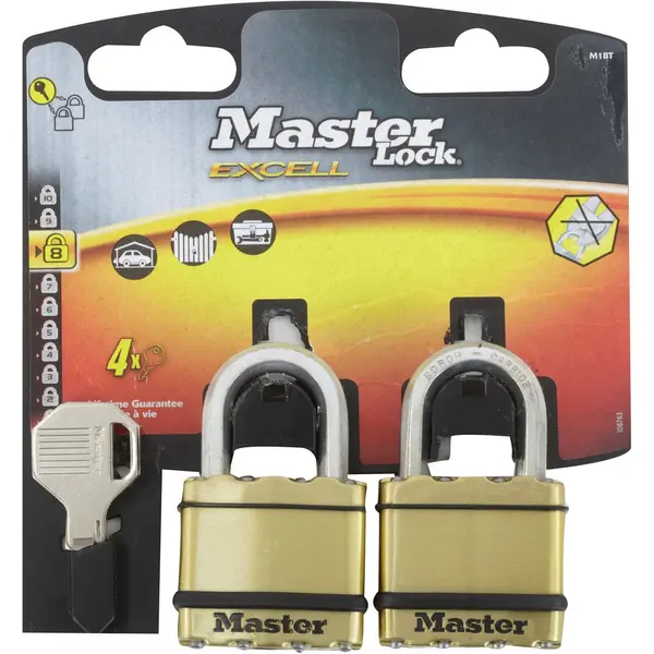 Lot de 2 cadenas à clé en acier laminé, MASTER LOCK, l.45 mm - MASTER LOCK