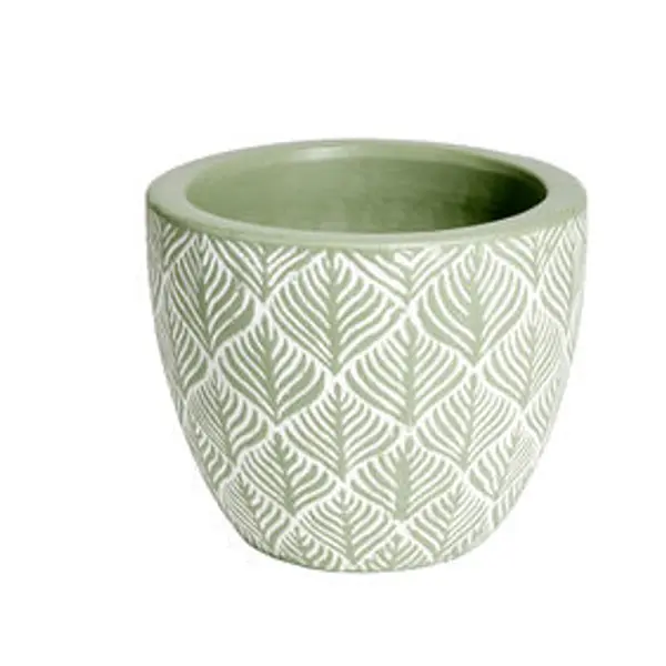 Pot terre cuite motif feuillage rouge et blanc Ø20xH20cm