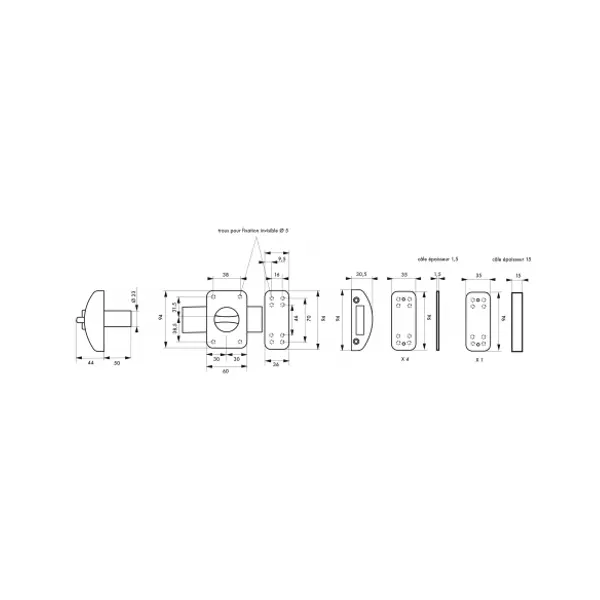 Verrou à bouton Design 5 pour porte d'entrée, cylindre 50mm, acier, 3 clés, blanc - THIRARD