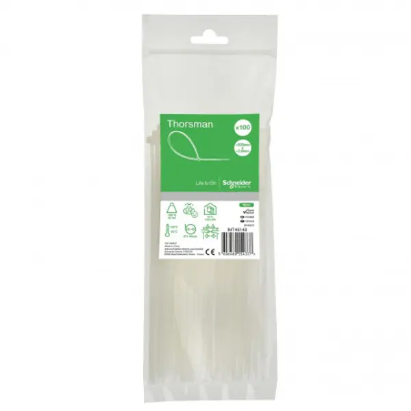 Lot de 100 colliers serre câble plastique blanc 200x3,6mm - Ultra résistant Polyamide 6.6 - Schneider