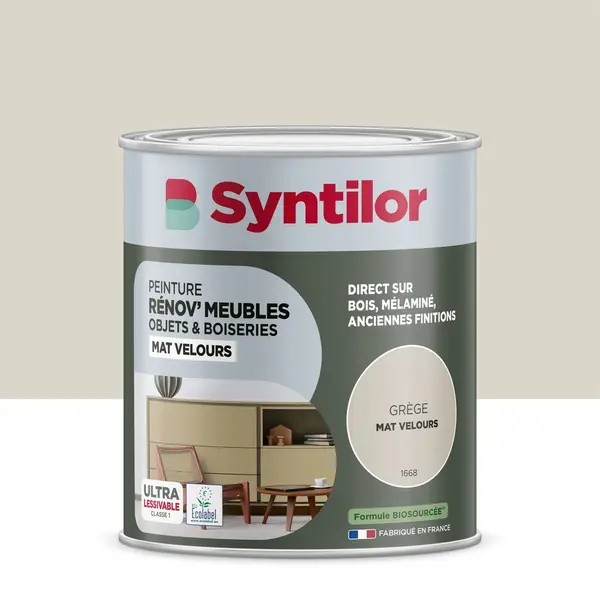 Peinture de rénovation meuble et objet SYNTILOR grege velours 1L - SYNTILOR