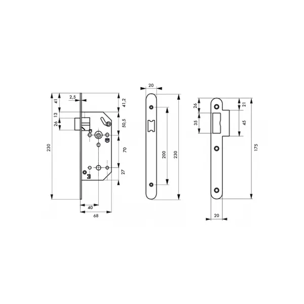 Serrure encastrable Monomax NF pour porte intérieure, axe 40mm, bouts ronds, têtière noire - THIRARD