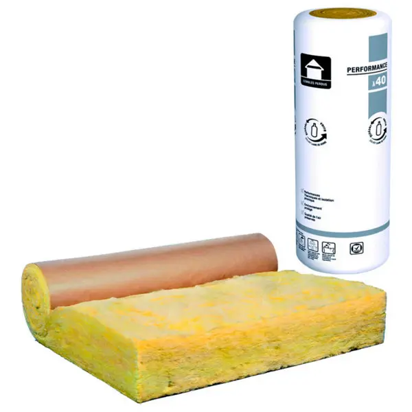 Laine de verre 200mm combles 40 R:5 - 5,4m x 1,2m - Rouleau kraft