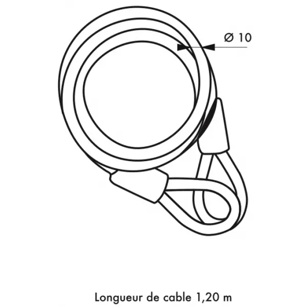 Câble antivol Twisty, vélo, abris de jardin, Ø 10, 1.20m, acier gaine PVC - THIRARD