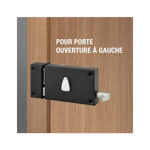 Serrure horizontale en applique 6 gorges à tirage pour entrée, gauche, axe 64mm, carré 7mm, 140x88mm, noir, 2 clés - THIRARD