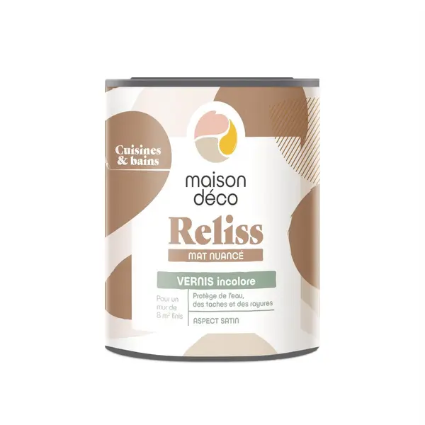 Vernis Reliss mat nuance, MAISON DECO, vernis incolore satiné, 1l - MAISON DECO