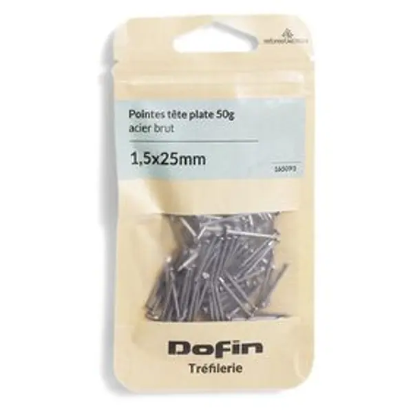 50g pointes tête homme acier brut - 1,5x25 mm