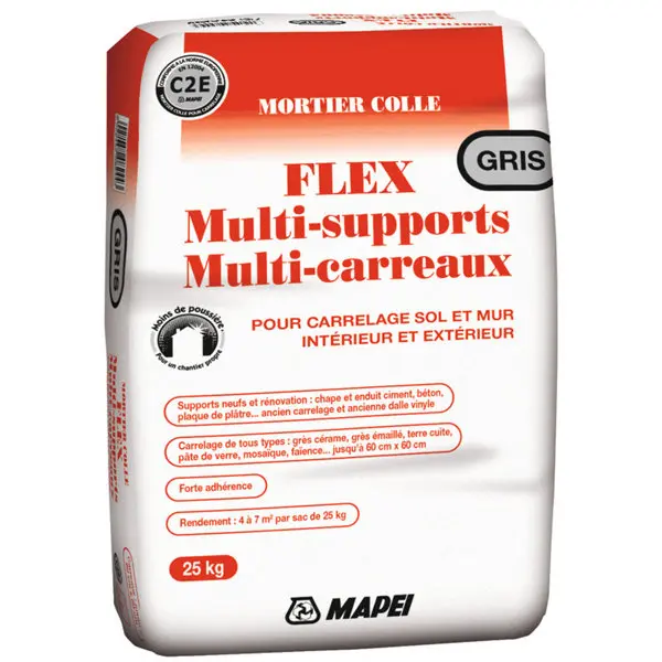 Mortier-colle FLEX multi-supports gris, forte ahérence pour carrelage jusqu'à 60x60 cm - 25 kg