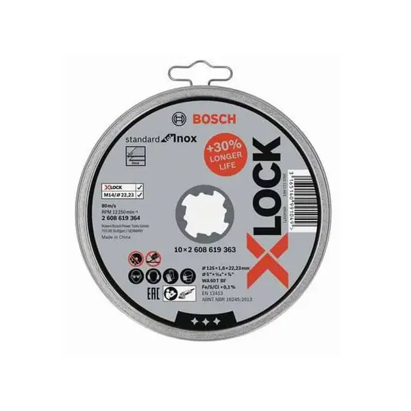 BOSCH 10 Disques tronconner X-Lock Metal/inox 125 ep1.6 - 2608619364