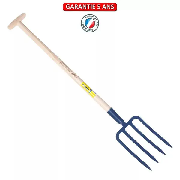 Fourche à bêcher douille 4 dents 27 cm manche en T - PERRIN