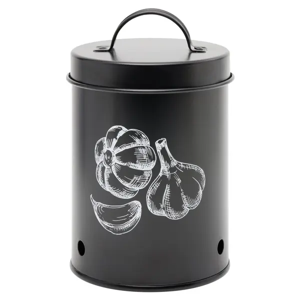 Boîte de conservation pour ail en métal noir