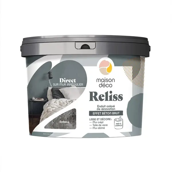 Enduit décoratif Reliss beton MAISON DECO, ardoise, 15kg - MAISON DECO