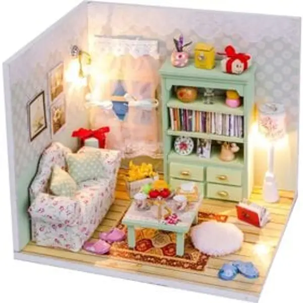 Maison miniature à assembler avec lumière LED - Salon