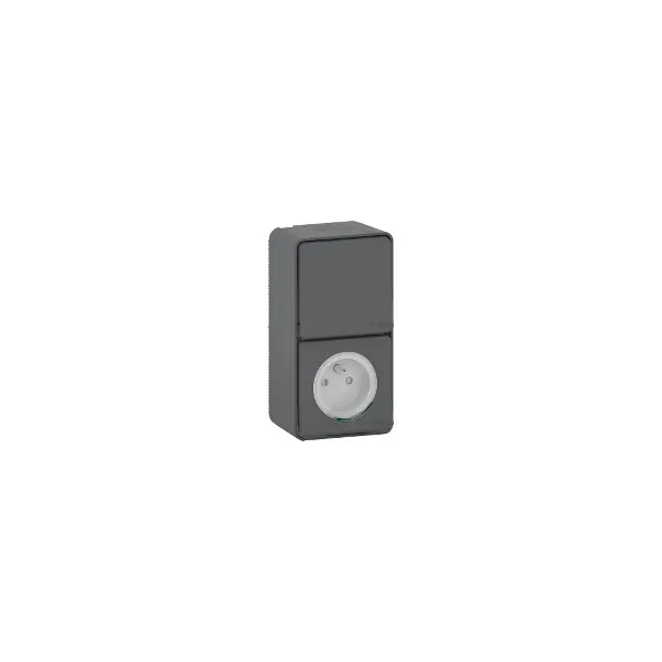 Mureva Styl - Prise courant 2P+T+va et vient verti. - saillie - IP55 IK08 - gris - MUR36025