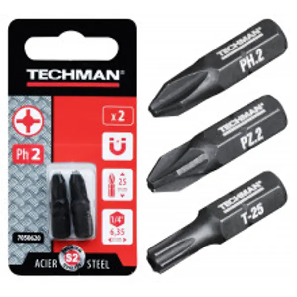 Embouts de vissage 's2 black' 2 embouts Ph2 25 mm - TECHMAN