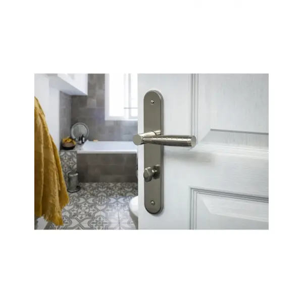 Ensemble de poignées pour salle de bain/toilette Helios à condamnation, carré 7mm, entr'axes 195mm, nickelé brossé - THIRARD