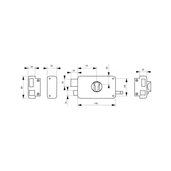 Boitier de serrure horizontale en applique double entrée à tirage pour entrée, gauche, axe 60mm, 140x88mm, noir - THIRARD