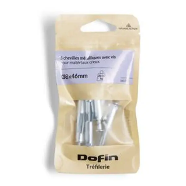 Lot de 5 chevilles métal avec vis Ø8x46mm charge 30kg
