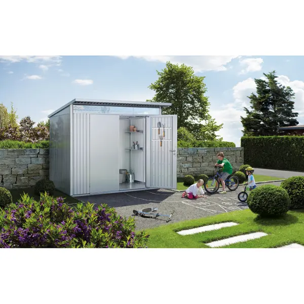 Abri de jardin en métal AvantGarde double porte argenté 2,6 x 2,2 x 2,18 m BIOHORT